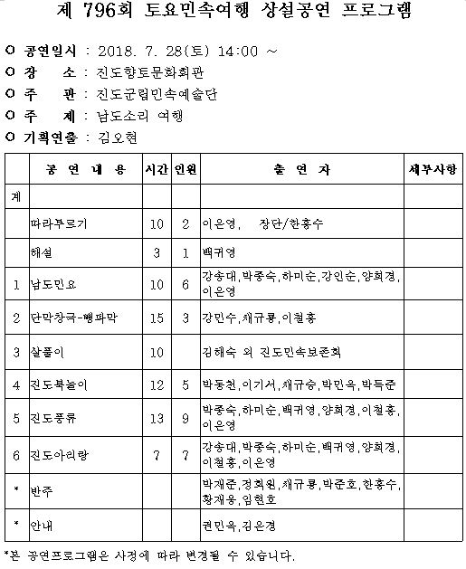 2018 진도토요민속여행 상설공연 7월중 프로그램 안내 첨부이미지 : 796.JPG