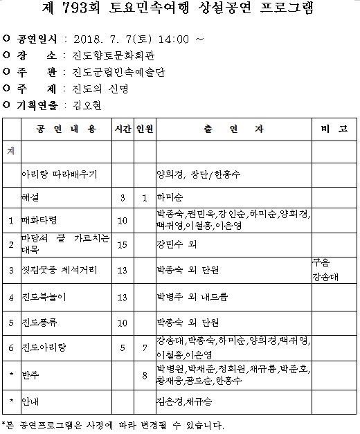 2018 진도토요민속여행 상설공연 7월중 프로그램 안내 첨부이미지 : 793.JPG