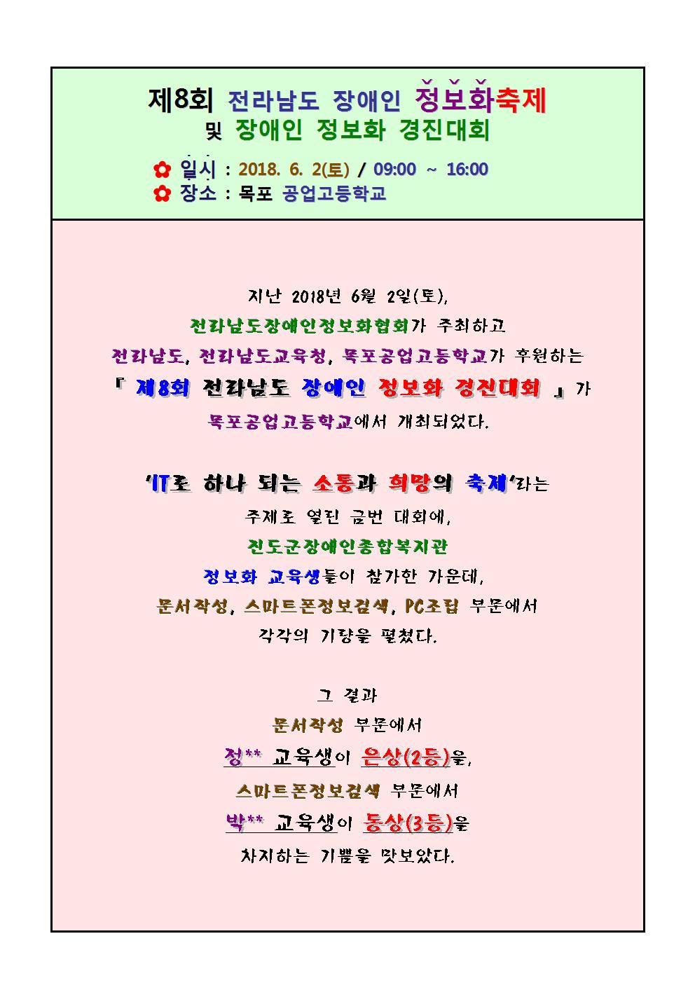 [진도군장애인종합복지관] 전라남도 장애인 정보화 경진대회 - 은상, 동상 수상!! 첨부#3