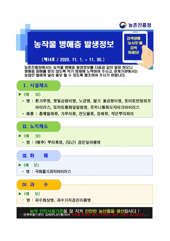 농작물 병해충 발생정보 제 14호(11월 1일~11월 30일) 첨부#1