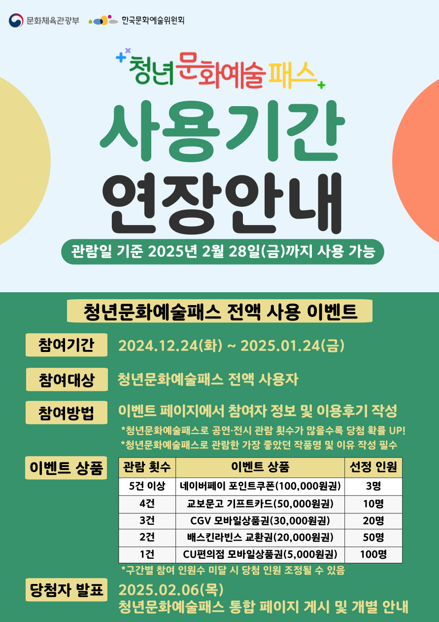 2024년 청년문화예술패스 사업기간 연장 안내 첨부#2